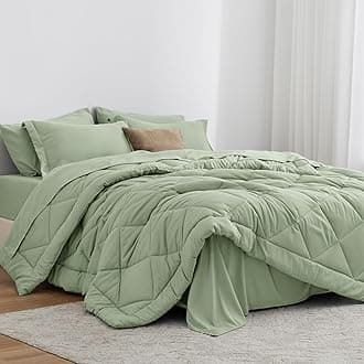 Love's cabin California King Comforter Set Sage, 7 Pieces California King Bed in a Bag, All Season Bedding Sets with 1 Comforter, 1 Flat Sheet, 1 Fitted Sheet, 2 Pillowcase and 2 Pillow Sham