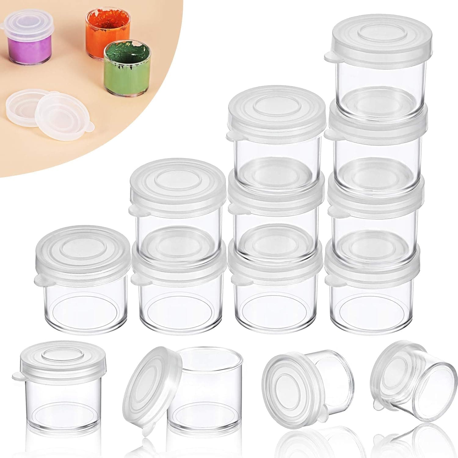 Outus 50 Pieces Plastic Mini Containers with Lids, Small Paint Cup, Plastic Mini Paint Containers DIY Craft Storage Containers Craft Paint Cup for Paint Beads Seeds Clay or Others