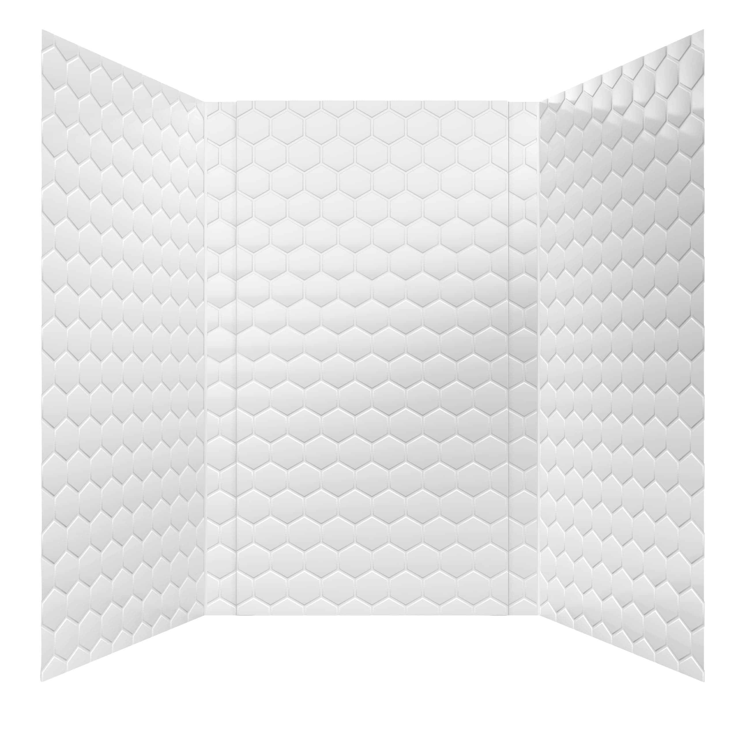 From Plain To Beautiful In Hours 133-WHITE-HEX-KIT Hex Tile - Tub and Shower Wall Panels Surround (Covers/ 96 sq. ft.), Gloss White, 1 Piece