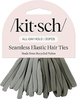 Kitsch Nylon Hair Ties No Damage - Stretchable Hair Bands for Strong All-Day Hold, Ponytail Holders | Hair Accessories for Girls | Ideal Gifts for Women - Eucalyptus, 20 Pcs