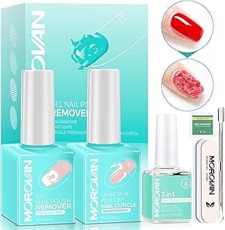 Morovan Gel Nail Polish Remover Kit: With Liquid Latex Tape Peel off Nail Strengthener Cuticle Pusher Quick & Easy Removal in 5 mins No Soaking Or Wrapping