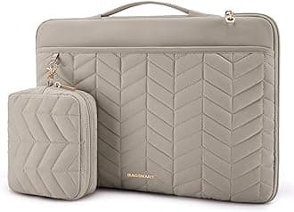 BAGSMART Laptop Case with Handle, Puffy Padded Laptop Bag Sleeve for Women, Portable MacBook Air/Pro Computer Case, 13-14 inch, Warm Gray