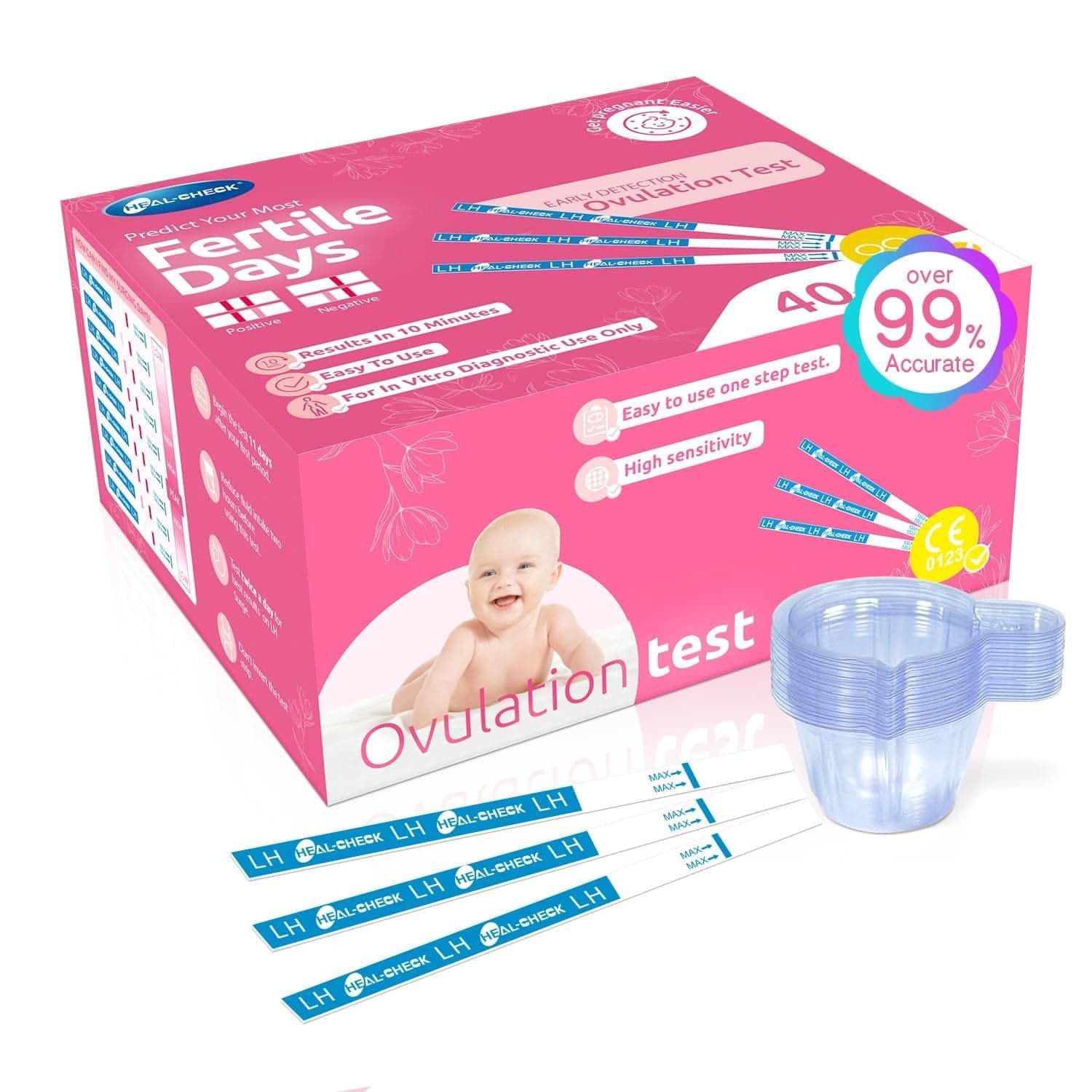 40 Count Ovulation Test Strips with Cups, Bulk Ovulation Test Strips for Women, Ovulation Predictor Kit, Accurate Fertility Tests for Home, Individually Wrapped 5mm LH