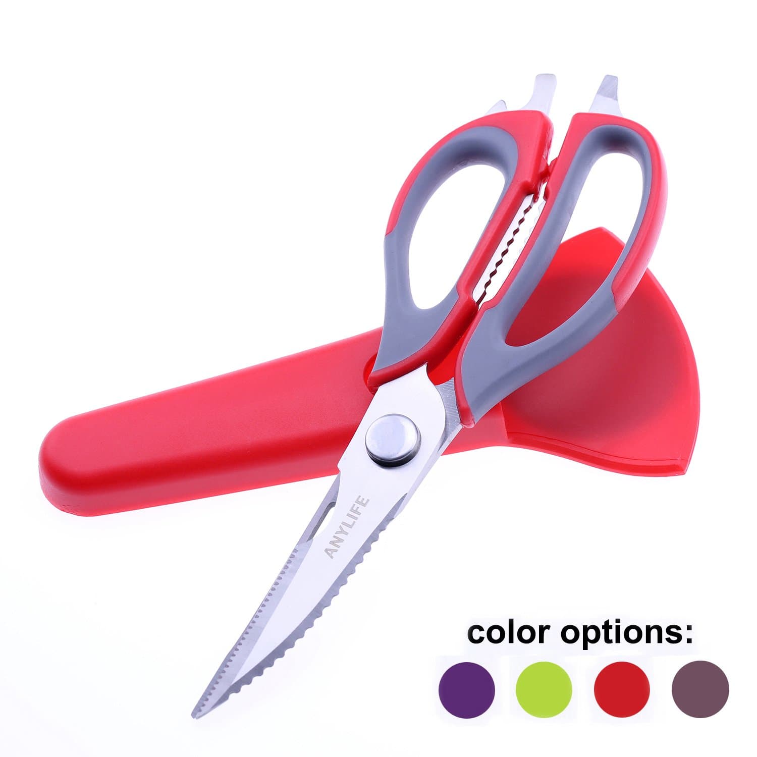 ANYLIFE Multi-functional Kitchen Scissors, Heavy Duty Come Apart Stainless Steel Kitchen Shears with Magnetic Holder (Red)