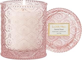LA JOLIE MUSE Sandalwood Rose Candle, Scented Candles, Mothers Day Candles Gifts for Women, Natural Soy Candle, 6 oz 40 Hours Burn, Candles for Home Scented