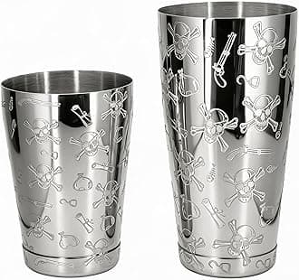 Stainless Steel Boston Shaker with Etched Pattern Weighted Shaking Tin Set 18 & 28oz Pattern Cocktail Shaker Set Two-Piece Heavy Metal Boston Tins Only (Style1 skull)