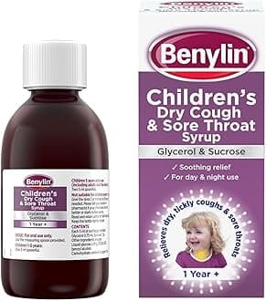 Children’s Dry Cough and Sore Throat Syrup (1x 125ml), Relieves Sore Throat, Cough Medicine For Children Aged 1 Year +, Suitable for Day and Night Use