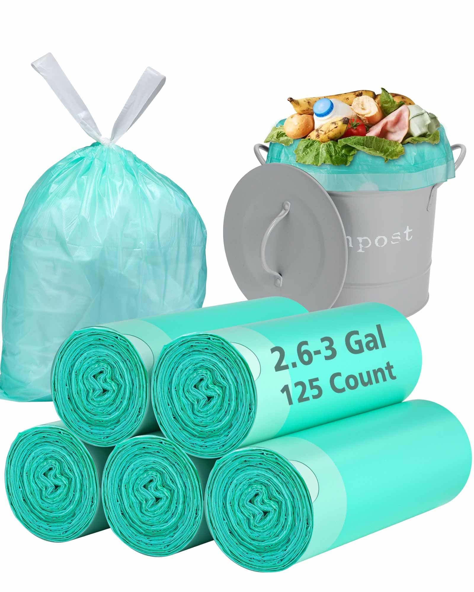 AYOTEE 3 Gallon Trash Bags with Drawstring, Biodegradable 2.6 Gallon Compostable Garbage Bags (125 Counts), Compostable Small Trash Bag,Small Garbage Bag for Bathroom，Bedroom, Kitchen