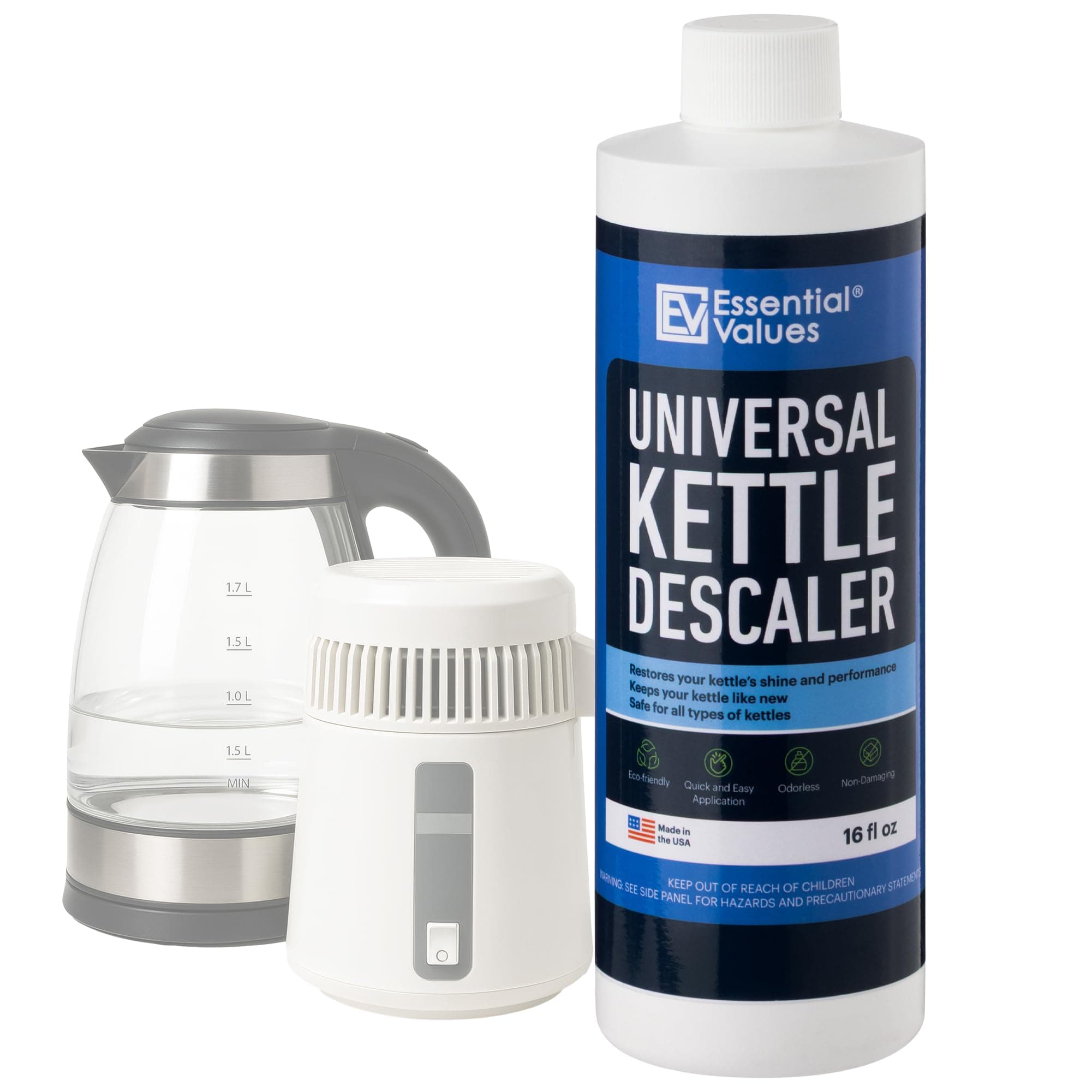 Essential Values Universal Descaler - Espresso Descaling Solution - Coffee Machine Cleaner - Critic Acid Tea Kettle, Urn, Water Distiller Cleaner