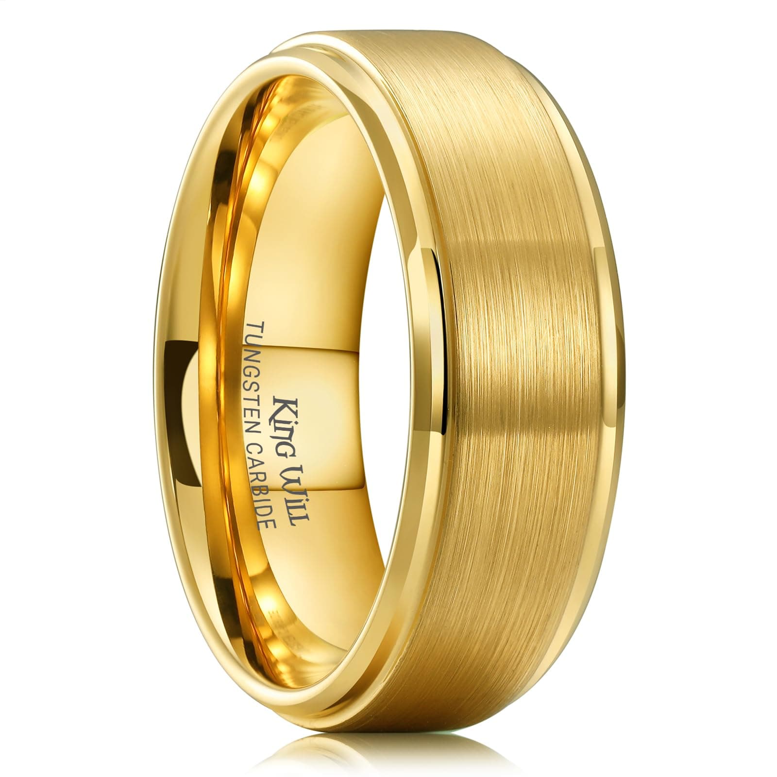 King Will Tungsten Carbide Wedding Band for Men Women-4/6/8mm Width 14K Gold Plated Tungsten Wedding Ring Matte Brushed & High Polished Style Comfort Fit Wedding Band Size 6-14