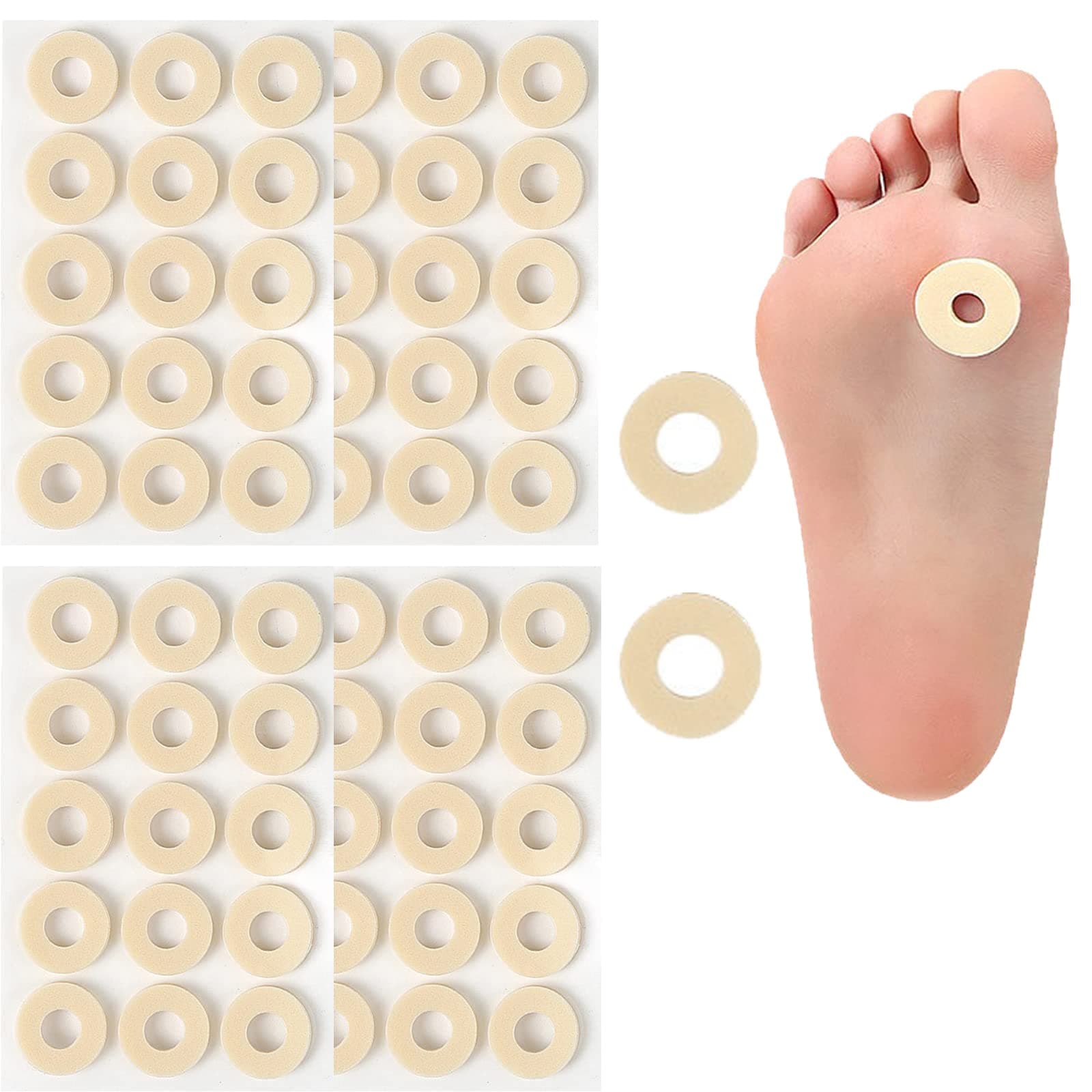 MQ 60 Pcs Corn Plasters, Soft Latex Foam Self Adhesive Callus Pads Anti Friction Reduce Foot and Heel Pain for Toe Callus Anti-Slip