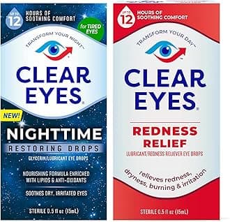 Bundle of Clear Eyes Nighttime Restoring Eyes Drops, Nighttime Relief Dry Eye Drops, 0.5 Fl Oz + Clear Eyes Redness Relief Lubricant Redness Relief Eye Drops, 0.5 oz