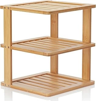 Bamboo Corner Shelf - 3 Tier 10 x 10 inch and 11.5 inches high. Kitchen Cabinet Organizer - Pantry Organization and Storage - Bathroom Countertop Shelves