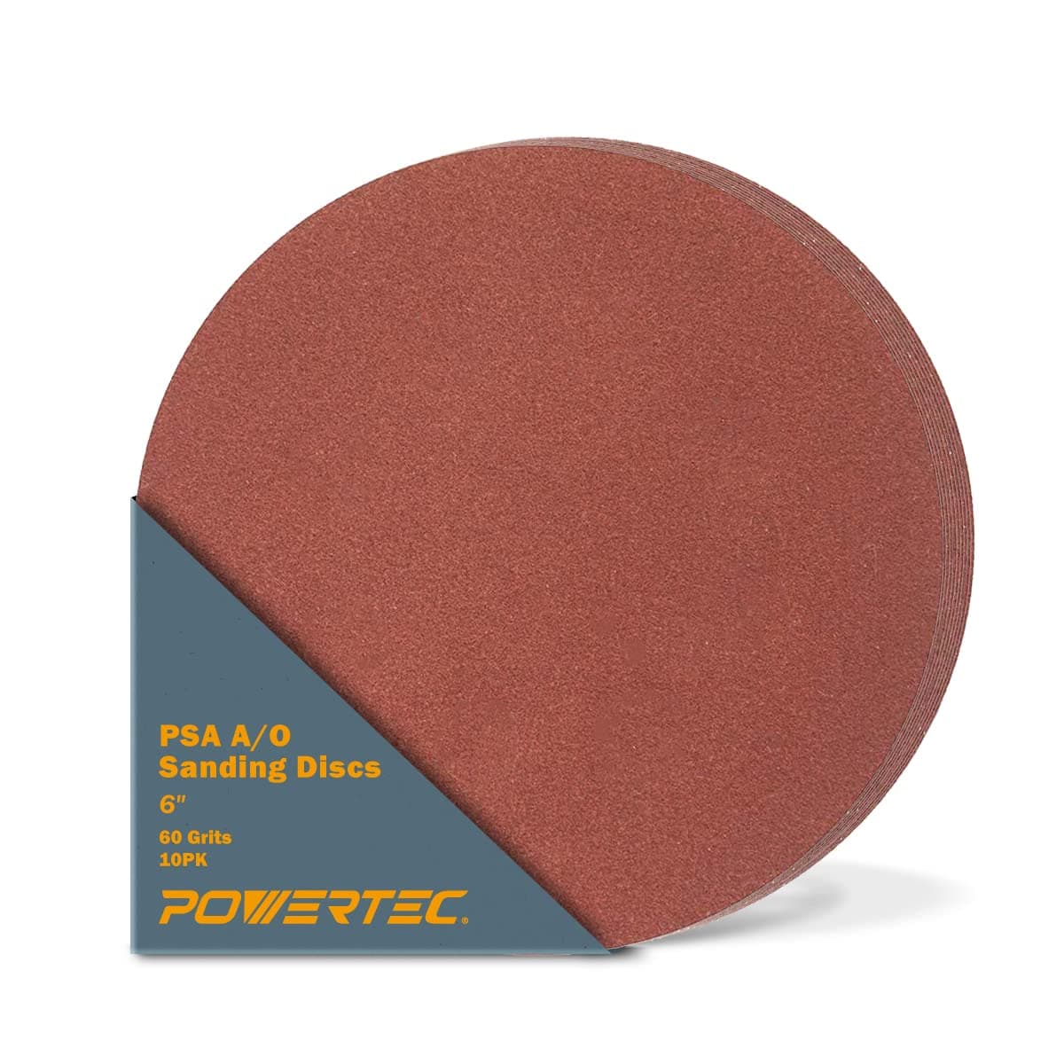 POWERTEC 10 PCS 60 Grit 6 Inch PSA Sanding Discs, Self Stick Adhesive Sandpaper, 6" for Drywall, Woodworking, Paint, Epoxy with Random Orbital Sanders, DA Sanders, 4x36 Belt Disc Sander (110250)