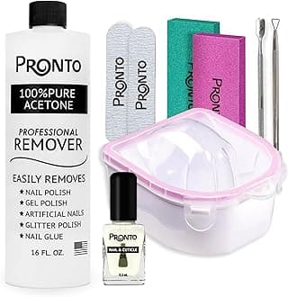 Gel Nail Polish Remover Kit - 16oz Pure Acetone, Nail Soaking Bowl, Moisturizing Cuticle Oil, Manicure Kit Including Gel Nail Polish Tools, Nail File, Nail Buffer, Cuticle Pusher & Nail Scraper