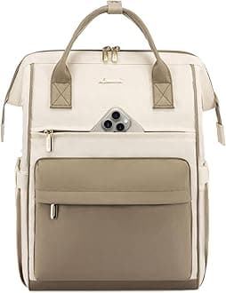 Laptop Backpack for Women, 17 Inch Work Teacher Nurse Bag, Large Capacity Business Computer Backpack Purse with USB Port, Stylish Casual Daypack for Travel,Beige&Khaki