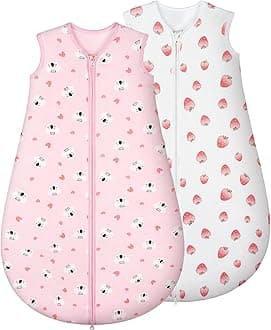 Baby Sleeping Bag 1.5 TOG 100% Cotton Fabric Newborn Sleep Bag 2 Pack for Infant 0-6 Months Unisex Baby Sleep Sack Pink Berry