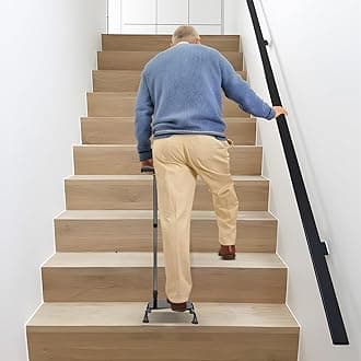 Adjustable Stair Climbing Assist Cane for Seniors, Stair Climbing Cane Half Step Stair Walker Walk Up and Down Stairs Assist Devices with 4 Non-Slip Base & Handle for People with Mobility Problems
