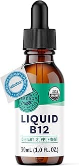 USDA Organic Liquid Vitamin B12 Supplement 2500 mcg, Methylcobalamin & Adenosylcobalamin Fast-Absorbing Energy Support, Vegan, Non-GMO B12 Vitamins for Women & Men 30 Serving (30 mL)