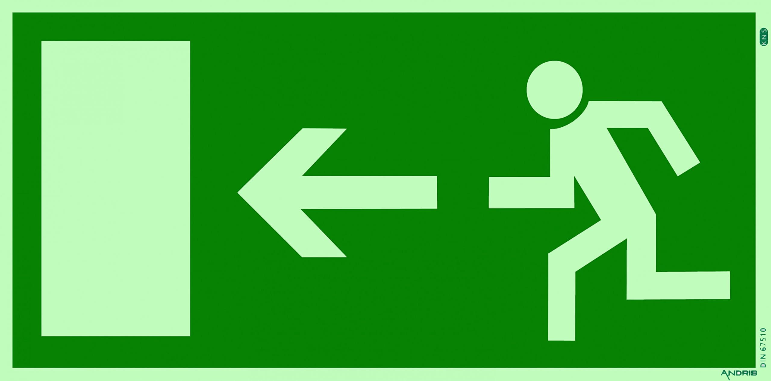 Escape Emergency Exit Sign Glow In The Dark Plastic/Self-Adhesive Arrow Left 29.7 x 14.8