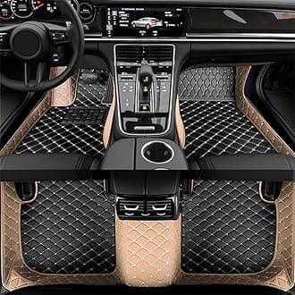 Custom Car Mat Fit for 98.99% Car Models Waterproof Full Coverage All Weather Protection Leather Car Floor Mats (Black+Beige)