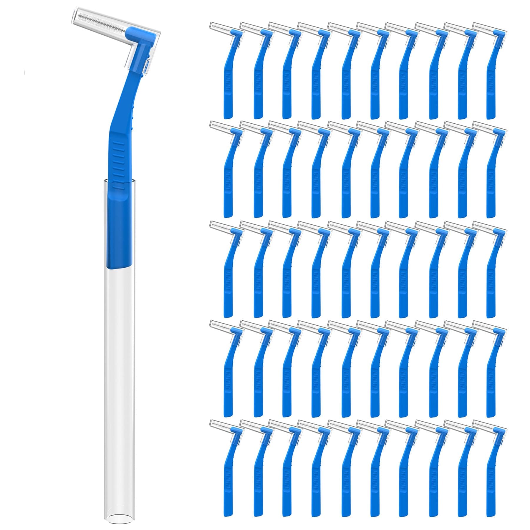 50 Count Angle Interdental Brushes with Extended Handle for Braces, Tight(0.7mm), L- Shaped Interproximal Floss for Dental Plaque Removal Health