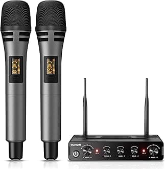 TONOR TW350 Wireless Microphones for Singing,UHF Handheld Dynamic Karaoke Mics& Receiver for Devices with XLR&6.35mm Audio Interfaz, 60 m for Karaoke, Wedding, DJ, Party, Church, TW350 Grey