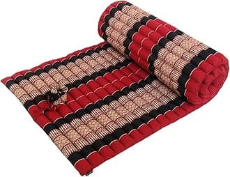 Traditional Thai Kapok Roll-Up Meditation Mattress for Yoga Massage or Relaxation (Black, Red)