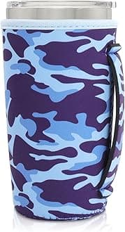 Neoprene Insulated Sleeves Cup Holder with Handle for 20oz Tumbler Cups, Reusable Iced Coffee Sleeve For 30oz - 32oz coffee cups(Blue Camo)