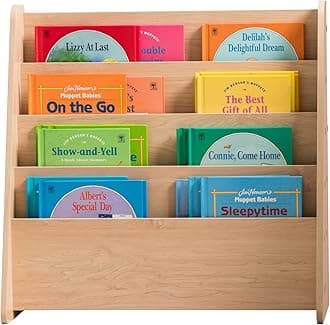 IRIS USA Wide Wooden Magazine Rack, 4-Pocket Periodical Book Sketchbook Stand with Deep Compartments for Living Room Office, Light Brown