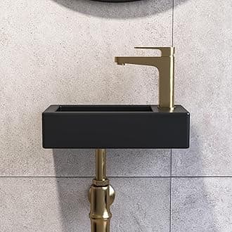 Wall Hung Basin, DeerValley Small Cloakroom Wash Basin, Rectangular Ceramic Compact Bathroom Sinks Without Overflow – 37 x 18.5 x 9cm (Black, Right Hand)