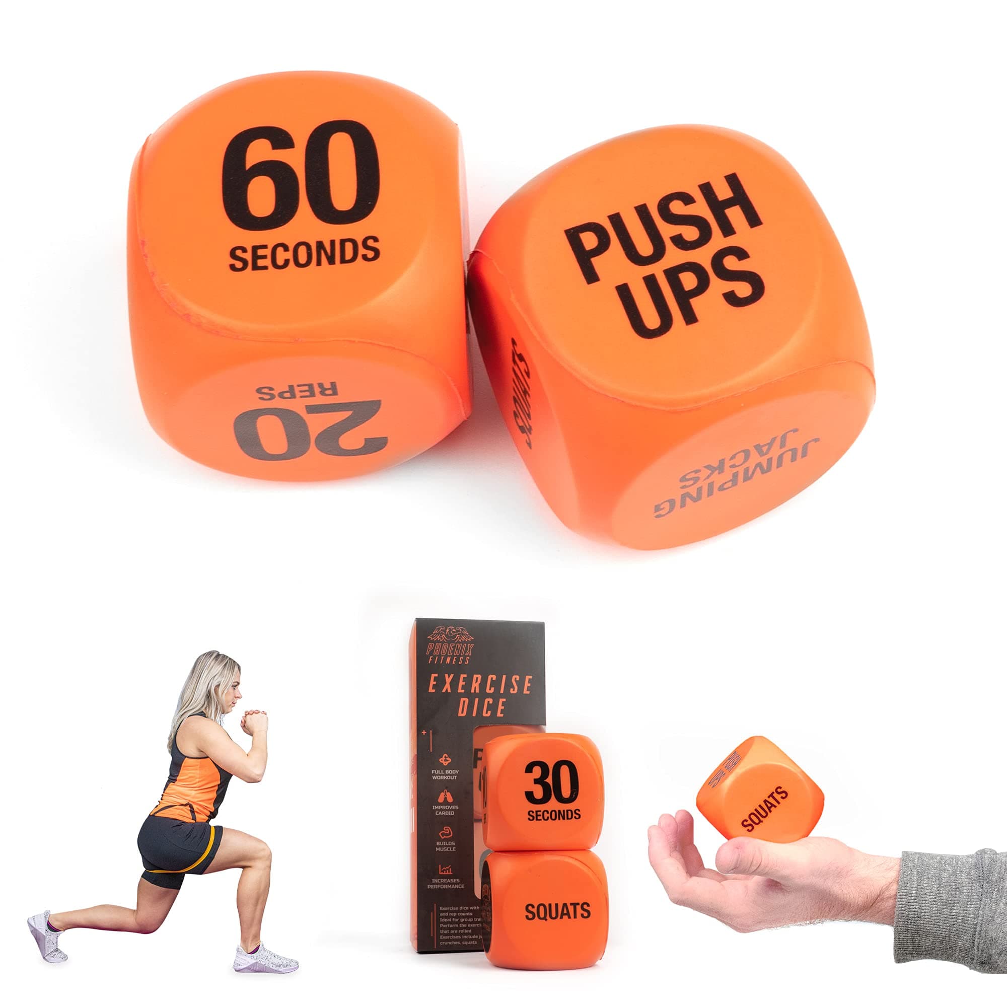 Exercise Dice - Workout Dice Game for Cardio, HIIT and Exercise Classes - Full Body Training Routine for Home & Gym - Orange