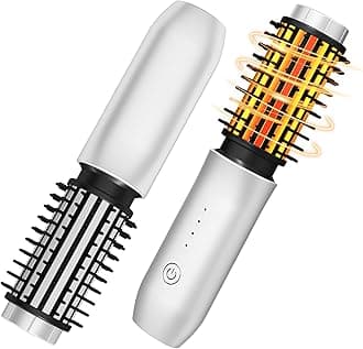 Cordless Curling Iron Brush,1.5-inch Mini Travel Curling Iron, 3-in-1 Portable Heated Round Straightening Brush, Rechargeable Curlings Irons, for Curls, Straightening, De-frizzing, and Styling, White