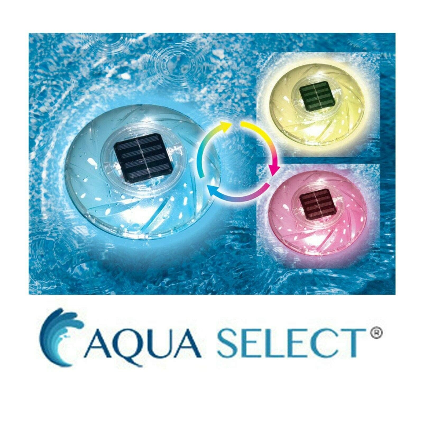 Aqua Select Floating Solar Rainbow Pool Light | 8 Color Changing Rainbow Light Show | Runs for Up to 8 Hours | for Swimming Pool, Spa and Patio Table | Perfect Outdoor Decorations | 3 Pack
