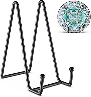 3 Pack 6 Inch Plate Stands for Display Picture - Vinyl Table Top Display, Decorative Metal Frame Holders for Book , Photo and Platter, Tabletop Art, Black 3 Packs