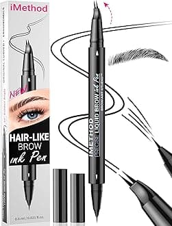 iMethod Curved Eyebrow Pen - Eyebrow Pencil, Brow Pencil 2-in-1 Dual-Ended Microblading Eyebrow Pen with Micro-Fork-Tip and Precise Brush-Tip Create Natural Hair-Like Brows, Last All-Day, Black