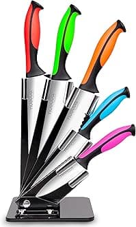 Kitchen Knife Block Set with Colour Coding - 6 Piece Coloured Knives Set - by Nuovva