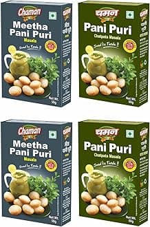 Chaman Masala Combo Pack Of 4 (Meetha PaniPuri Masala 50g &Pani Puri Masala Mix 50g) | Flavor for Refreshing Indian Street Food | Tangy Pani Puri Masala & Sweet Pani Puri Masala