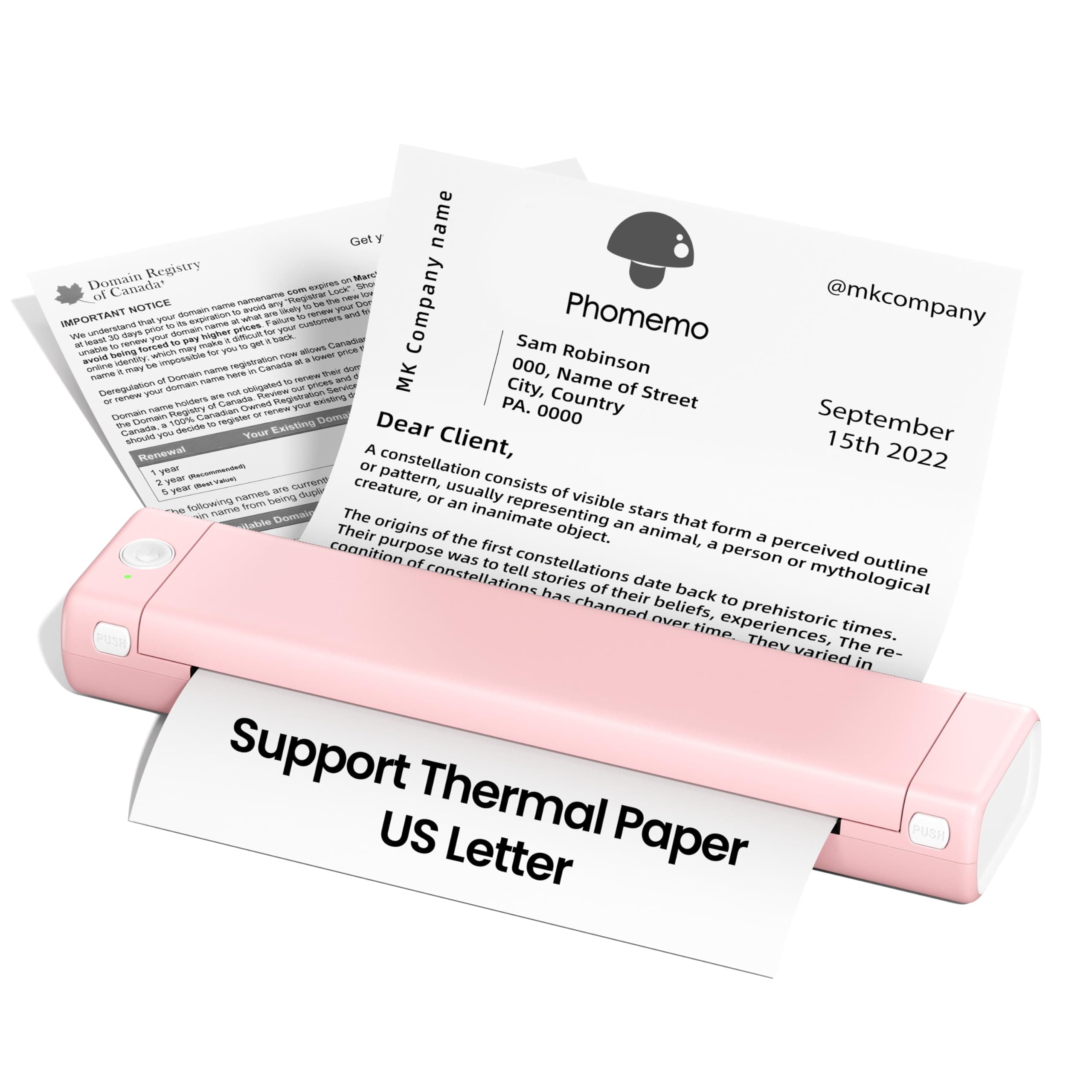 Phomemo Portable Printers Wireless for Travel, Support 8.5" X 11" Thermal Paper, Bluetooth Thermal Printer Compatible with iOS, Android & Laptop, Inkless Mobile Printer for Office, Home, School