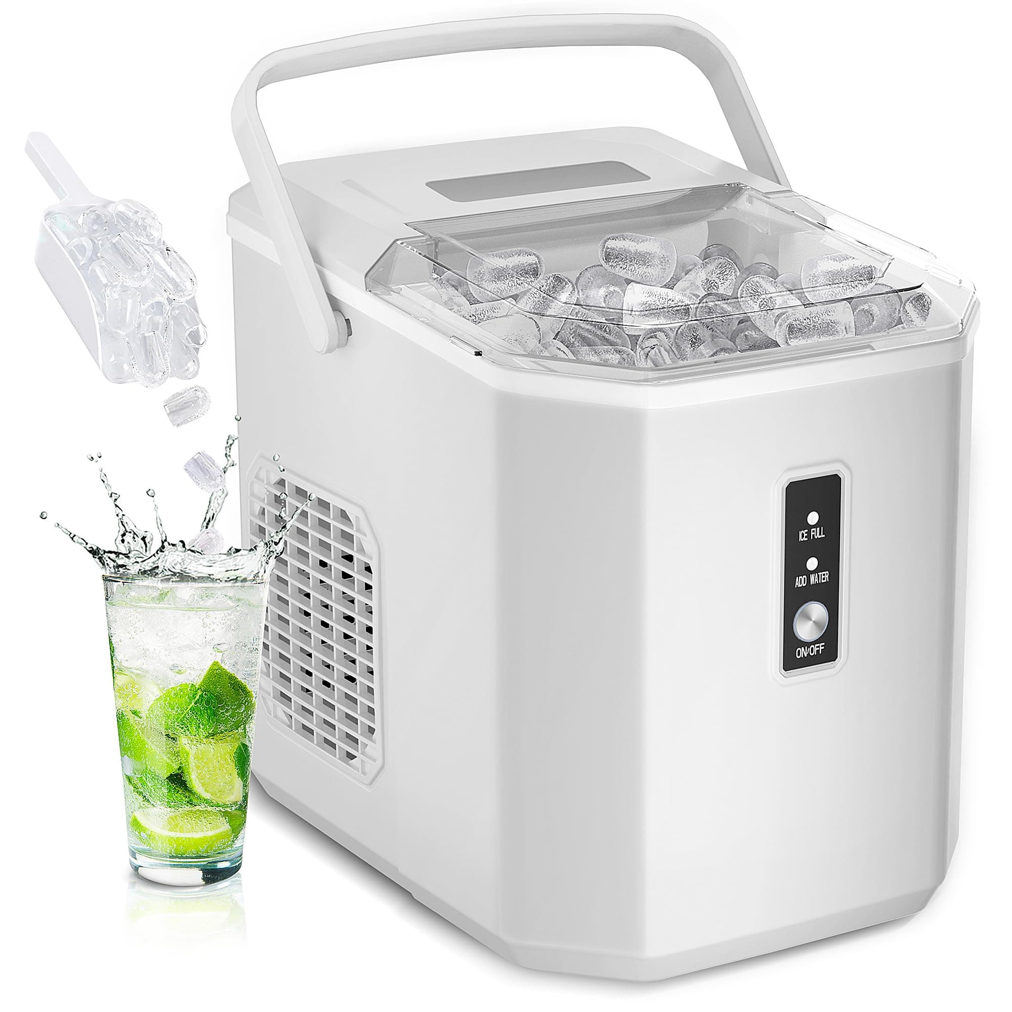 Euhomy Portable Countertop Ice Maker - 9 Cubes in 6 Mins, 26lbs/Day, Self-Cleaning with Ice Scoop & Basket, Compact for Home/Kitchen/Office/RV (White)