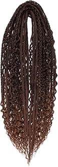 Leeven 30 Strands Double Ended Dreadlock Extensions 24 Inch Thin Synthetic Boho Dreads Ombre Brown 5 Style Mixed Full Set Wool DE Wavy Curly Hippie Dreads Braid in Soft Viking Dread for Women