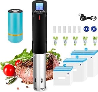 INKBIRD WIFI Sous Vide Cooker & 44PCS Vacuum Sealer Pump Sous Vide Starter Kits with 30PCS Sous Vide Bags, Recipes on APP,1000W Sous-Vide Machine for Steak