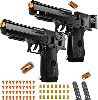2 Pack Shell Ejecting Toy Gun - Semi-Automatic Handgun with Shell Ejection and Auto Rebound, Toy Foam Blasters & Stress Reducing Toys for Boys Girls Halloween Christmas Birthday Gifts (Black+Black)