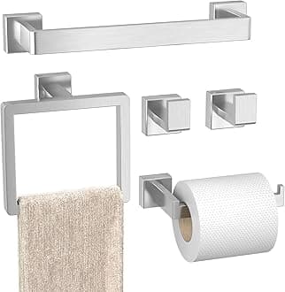 Bathroom Hardware Set Brushed Silver 5-Pieces Bathroom Towel Rack SUS304 Stainless Steel Bath Towel Bar Set, Towel Racks Wall Mounted.