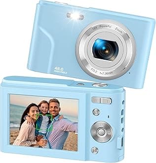 Digital Camera, FamBrow Autofocus Vlogging Camera FHD 1080P 48MP with 16X Digital Zoom, Compact Camera Portable Mini Camera for Teens,Kids,Adult,Beginners-SkyBlue