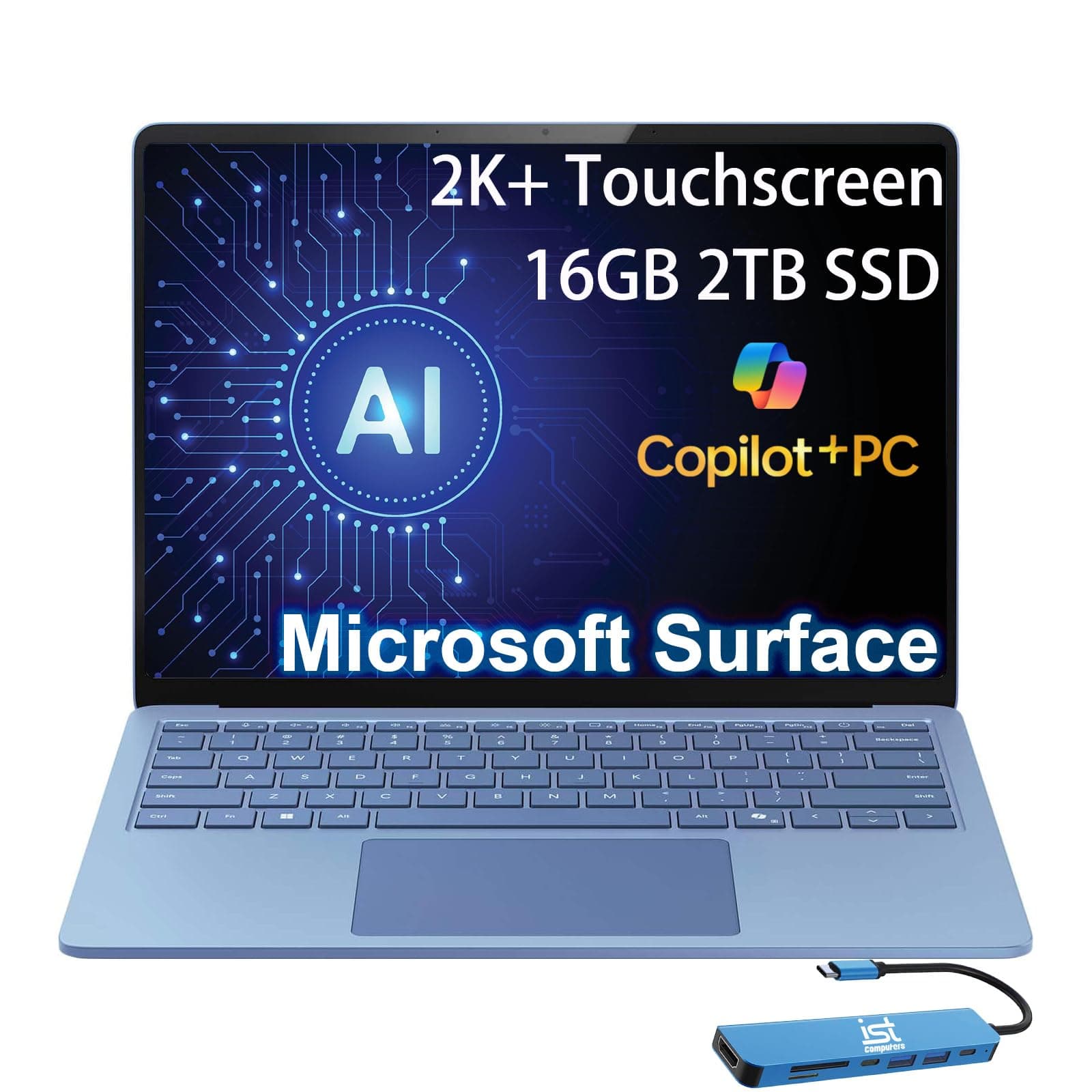 Microsoft Surface Laptop 7 AI Copilot + PC for Business (13.8" 2K+ Touchscreen, Snapdragon X Elite (> Intel i7-1355U), 16GB RAM, 2TB SSD), 20-Hr Battery Life, Backlit, IST HUB, Win 11 Pro, Sapphire