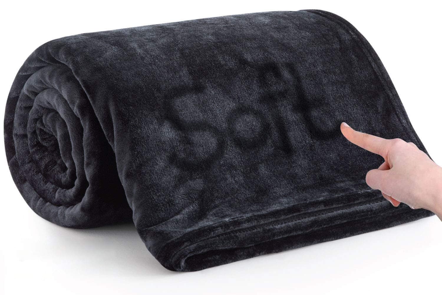 MOONLIGHT20015 Fleece Blanket Throws for Sofas - 400 GSM Black Blankets Sofa Bed Throw Breathable, Cuddly, Fluffy & Warm (Black, Double (150 x 200 CM))