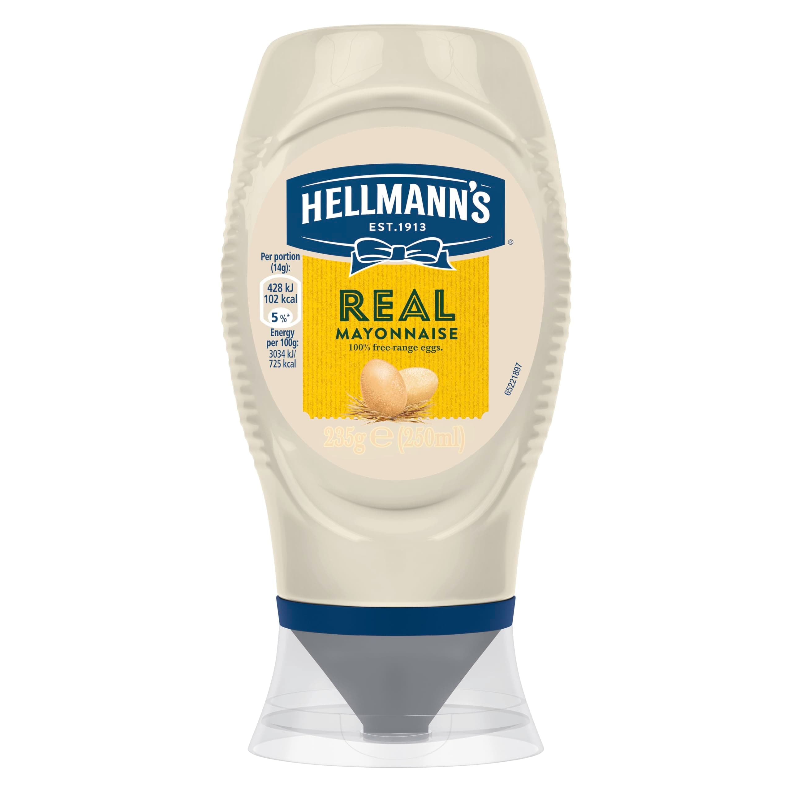 Hellmann's Real Mayonnaise mayo made with 100% free-range eggs perfect for sandwiches 250 ml