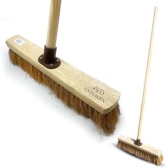 18” Soft Broom Indoor with Durable Support Bracket and 120 cm Wooden Handle Natural Coco Bristle Brush Sweeping Brush – Ideal for Cleaning Wooden, Decking, Concrete Floors and Patios