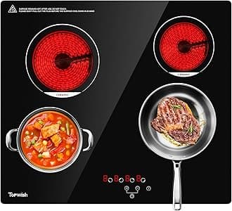 24 Inch Electric Cooktop 4 Burners, Drop-in Ceramic Cooktop, 6000W Radiant Electric Stove Top with Touch Control, Timer, Safety Lock, 220-240v, Hard Wired